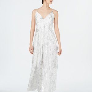 Silver-White V-Neck Maxi Dress